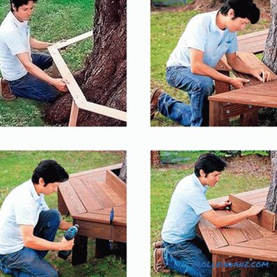 Bench around the tree do it yourself + drawings, photos