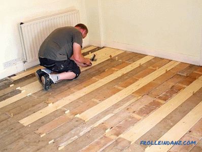 Warm floor under linoleum on a wooden floor