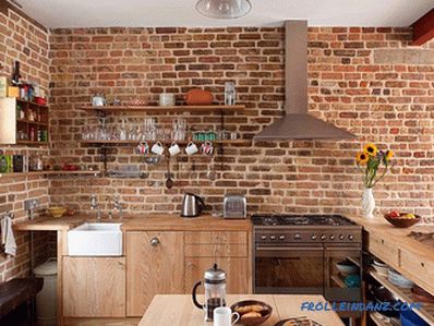 Brick wall in the interior of the kitchen