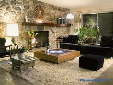 Stone in the interior of the living room - 48 ideas for decoration and photo