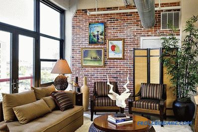 Brick in the living room interior - 100 decorating ideas and photos
