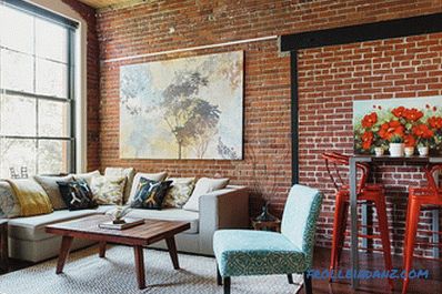 Brick in the living room interior - 100 decorating ideas and photos