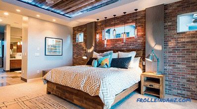 Brick in the interior of the bedroom - 60 examples of decor