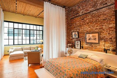 Brick in the interior of the bedroom - 60 examples of decor