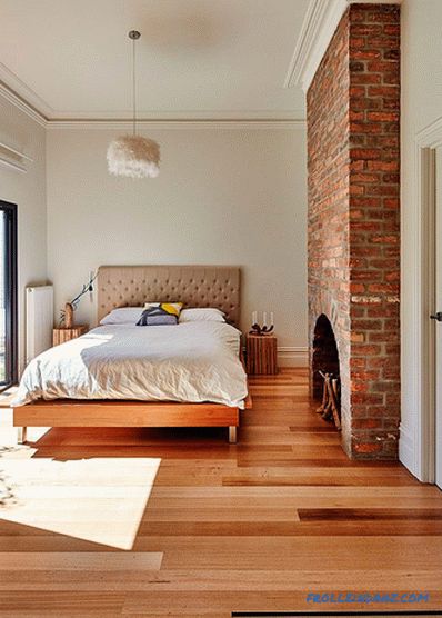 Brick in the interior of the bedroom - 60 examples of decor