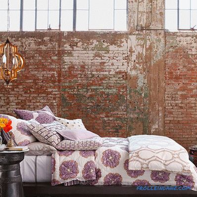 Brick in the interior of the bedroom - 60 examples of decor