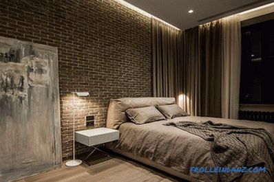 Brick in the interior of the bedroom - 60 examples of decor