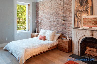 Brick in the interior of the bedroom - 60 examples of decor