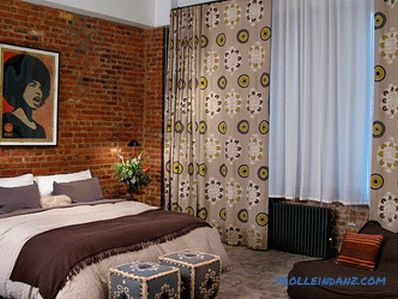 Brick in the interior of the bedroom - 60 examples of decor