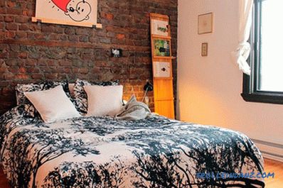 Brick in the interior of the bedroom - 60 examples of decor