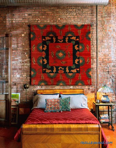 Brick in the interior of the bedroom - 60 examples of decor