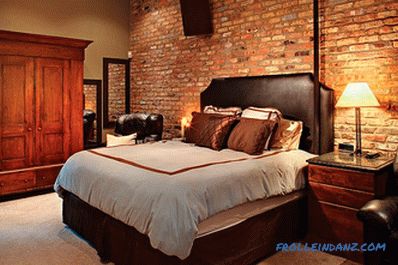 Brick in the interior of the bedroom - 60 examples of decor