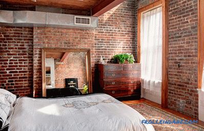 Brick in the interior of the bedroom - 60 examples of decor