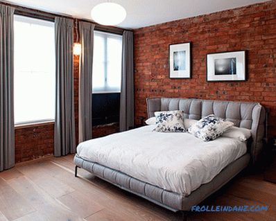 Brick in the interior of the bedroom - 60 examples of decor