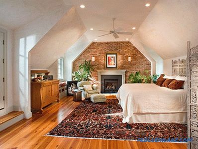 Brick in the interior of the bedroom - 60 examples of decor