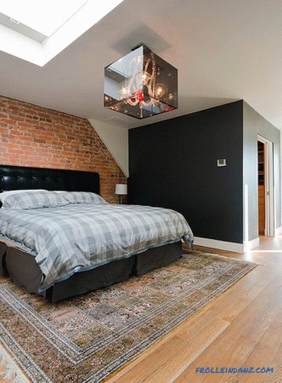 Brick in the interior of the bedroom - 60 examples of decor