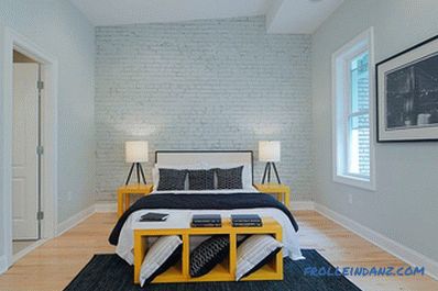 Brick in the interior of the bedroom - 60 examples of decor