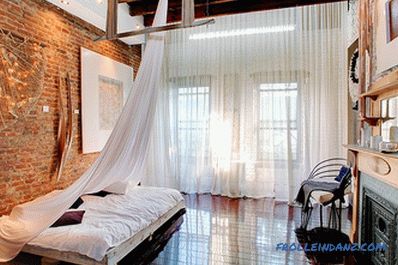 Brick in the interior of the bedroom - 60 examples of decor