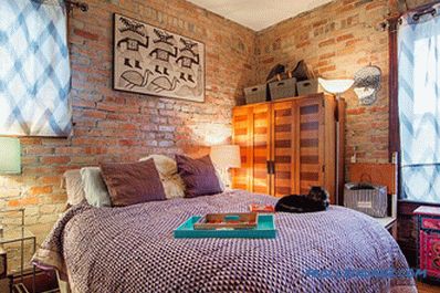 Brick in the interior of the bedroom - 60 examples of decor