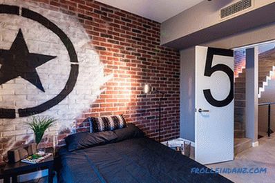 Brick in the interior of the bedroom - 60 examples of decor