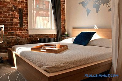 Brick in the interior of the bedroom - 60 examples of decor