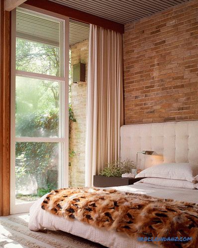 Brick in the interior of the bedroom - 60 examples of decor