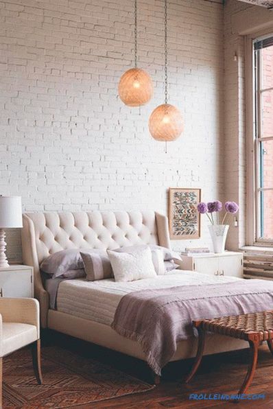 Brick in the interior of the bedroom - 60 examples of decor