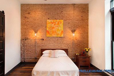 Brick in the interior of the bedroom - 60 examples of decor