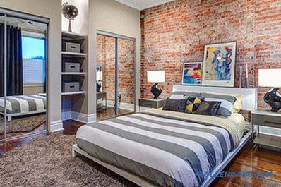 Brick in the interior of the bedroom - 60 examples of decor