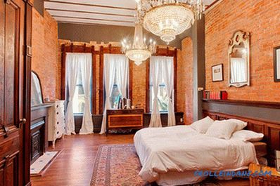 Brick in the interior of the bedroom - 60 examples of decor