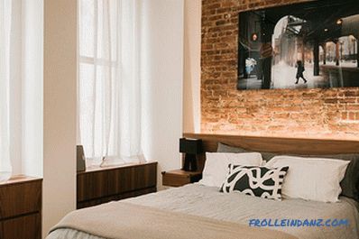 Brick in the interior of the bedroom - 60 examples of decor