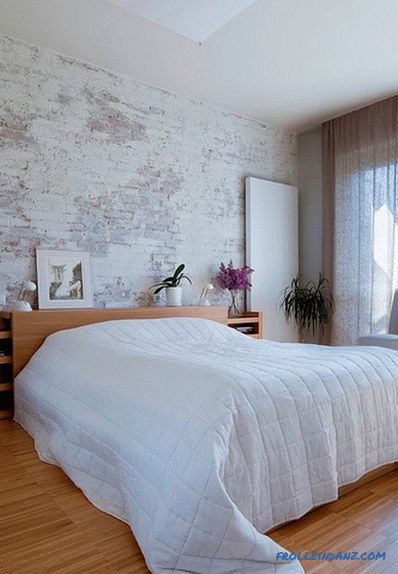 Brick in the interior of the bedroom - 60 examples of decor