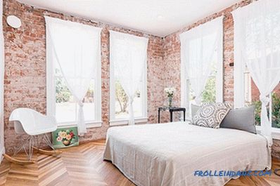 Brick in the interior of the bedroom - 60 examples of decor