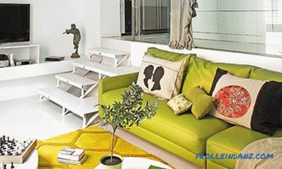 Pistachio color in the interior - kitchen, living room or bedroom and a combination with other colors
