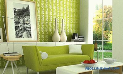 Pistachio color in the interior - kitchen, living room or bedroom and a combination with other colors