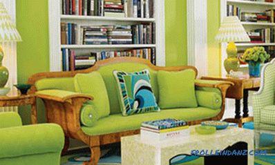 Pistachio color in the interior - kitchen, living room or bedroom and a combination with other colors