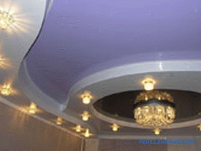 Types of stretch ceilings on the material of manufacture, construction and design + Photo