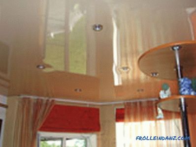 Types of stretch ceilings on the material of manufacture, construction and design + Photo