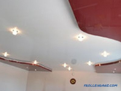 Types of stretch ceilings on the material of manufacture, construction and design + Photo