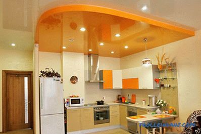 Types of stretch ceilings on the material of manufacture, construction and design + Photo