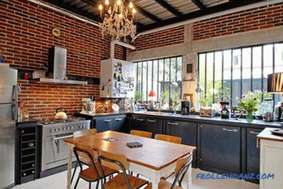 Brick wall in the interior of the kitchen