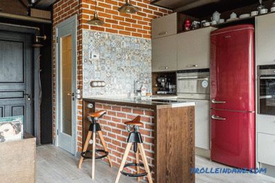 Brick wall in the interior of the kitchen