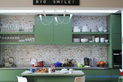 Brick wall in the interior of the kitchen