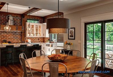 Brick wall in the interior of the kitchen