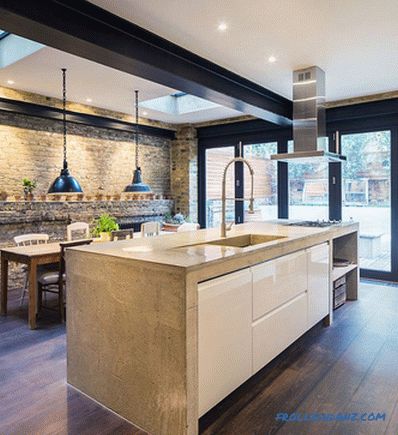 Brick wall in the interior of the kitchen