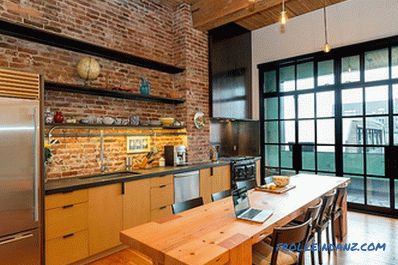 Brick wall in the interior of the kitchen