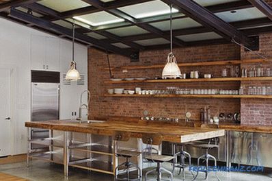 Brick wall in the interior of the kitchen