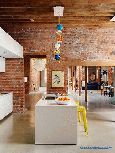 Brick wall in the interior of the kitchen