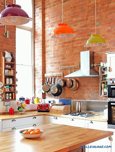 Brick wall in the interior of the kitchen