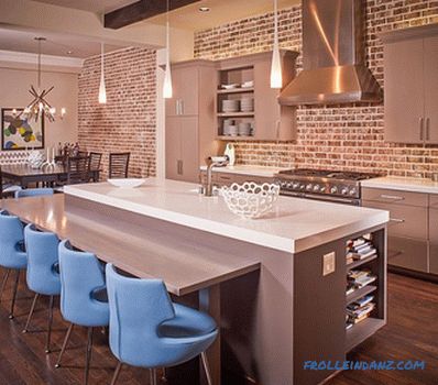 Brick wall in the interior of the kitchen